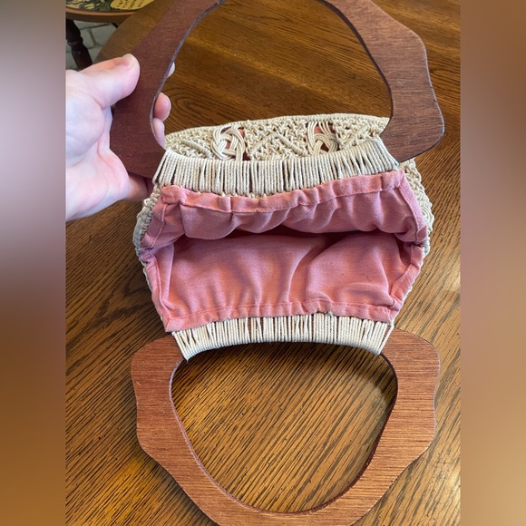 Cute Boho Crochet Bag with Wooden Handle - Picture 6 of 9